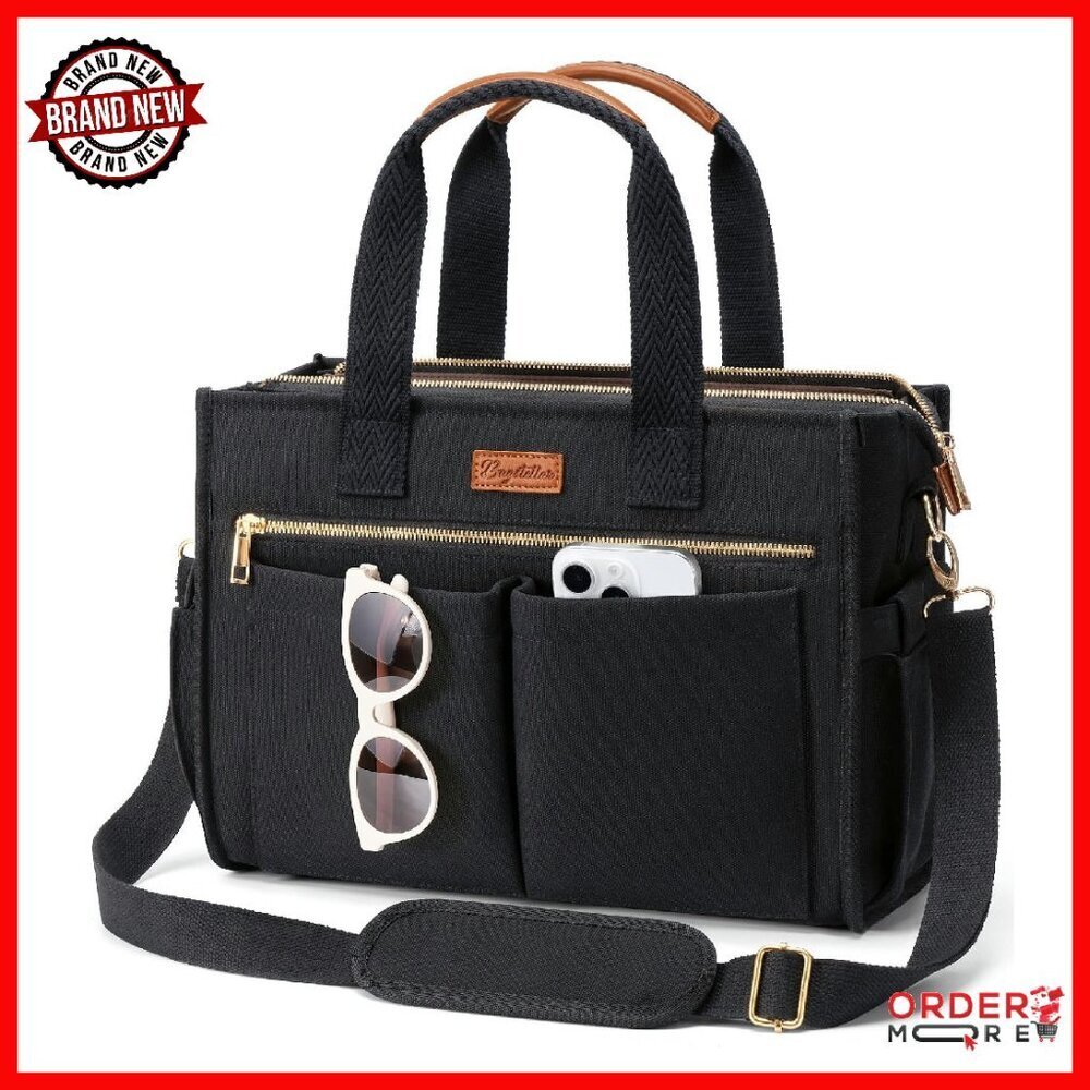Large Canvas Tote Bag with 15 Pockets for Laptop Work Travel